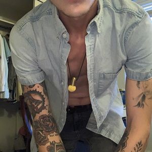 Hip Short sleeve top man denim shirt